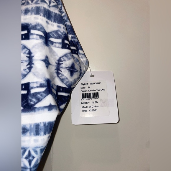 Indigo Rein blue and white Aztec tie dye one piece swimsuit with high leg - Picture 3 of 6